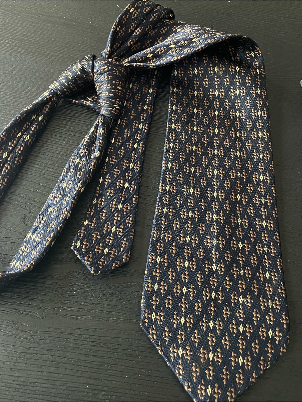 Anthony Squires Navy and Gold Woven Geometric Neck Tie